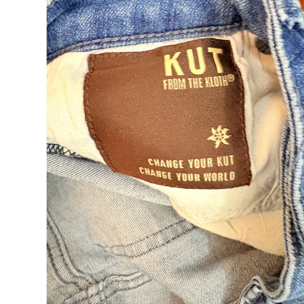 KUT from the Kloth Crop Straight Leg Jeans Blue Medium Wash Raw Hem Womens 6 - Picture 6 of 10